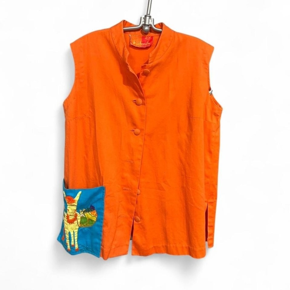 Orange‎ and blue vintage 90s cotton vest size m (m5) 20" ptp